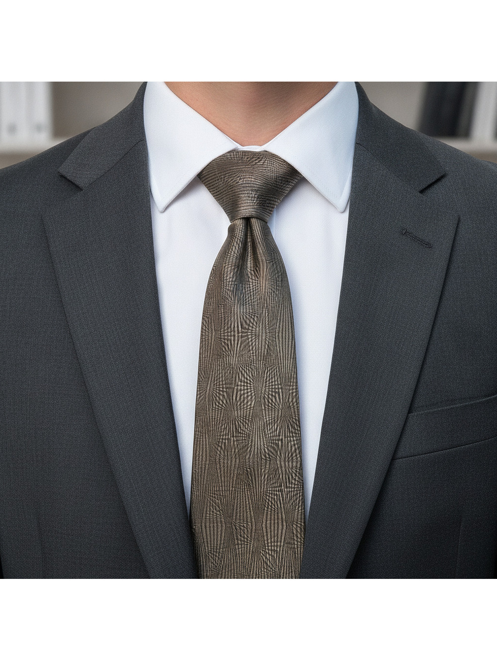 NEO Strellass Men's Silk Tie Brown Geometric Pattern